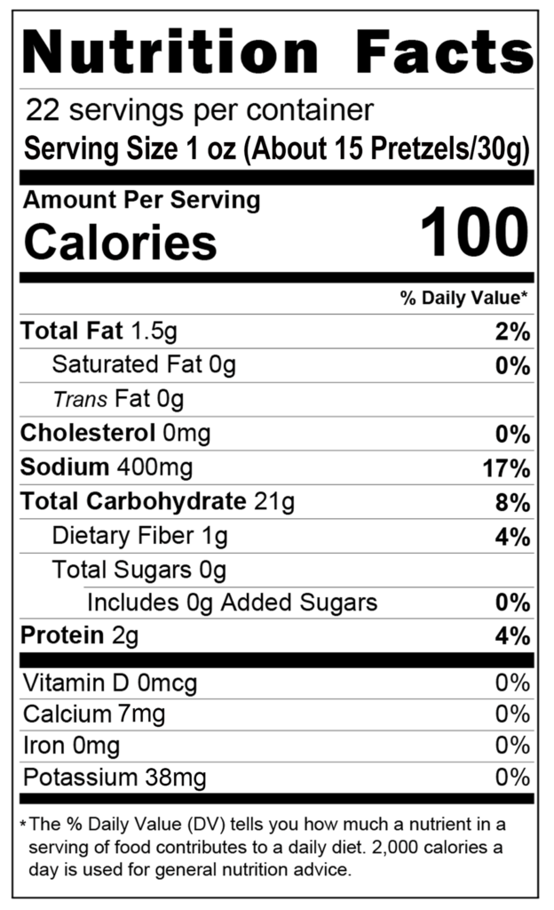 Nutrition Facts | Hanover Outlet